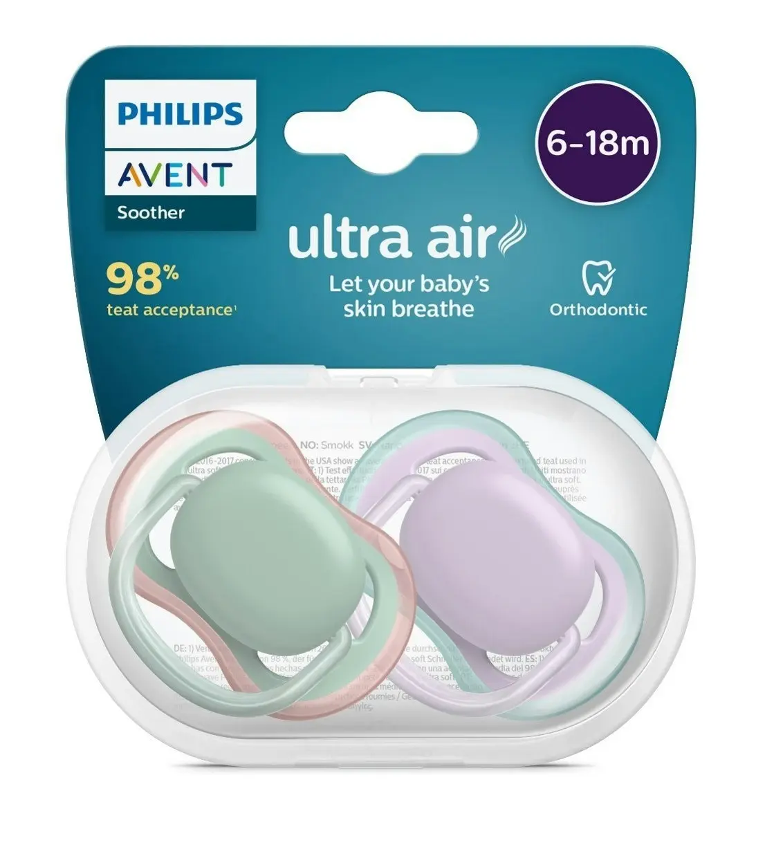 Avent Ultra Air Soother Plain Mixed 6-18 Months 2 Pack - Assorted