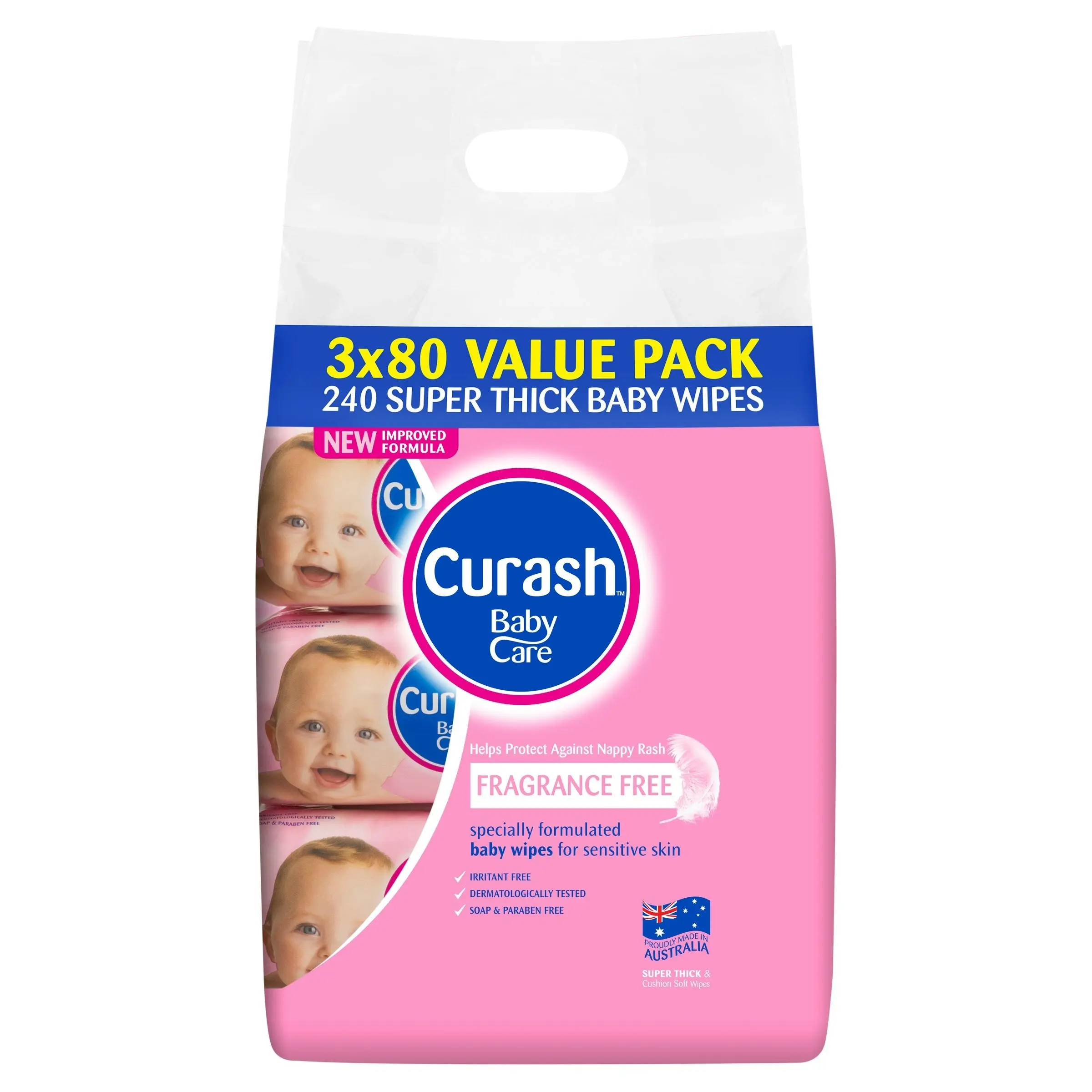 Curash Fragrance Free Wipes 3x80pk