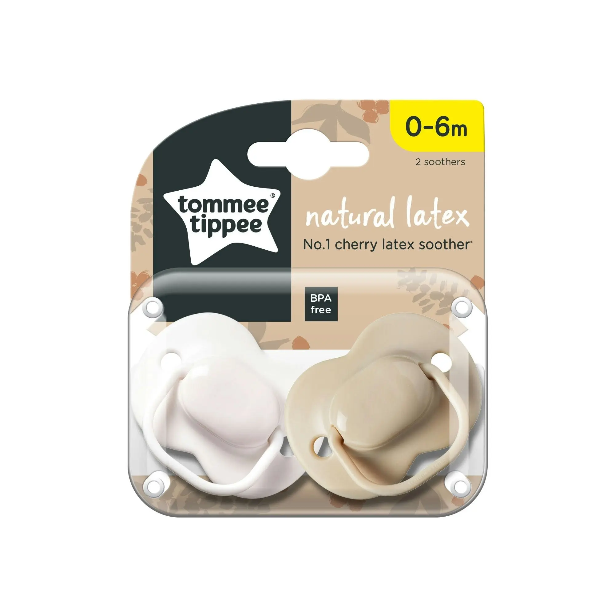 Tommee Tippee Cherry Shaped Natural Latex Soother - 0-6 Months - 2 Pack (Colours May Vary)