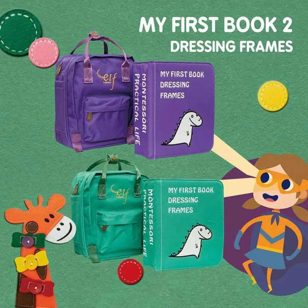 My First Book Dressing Frame Green Montessori Education Kids Gift Books