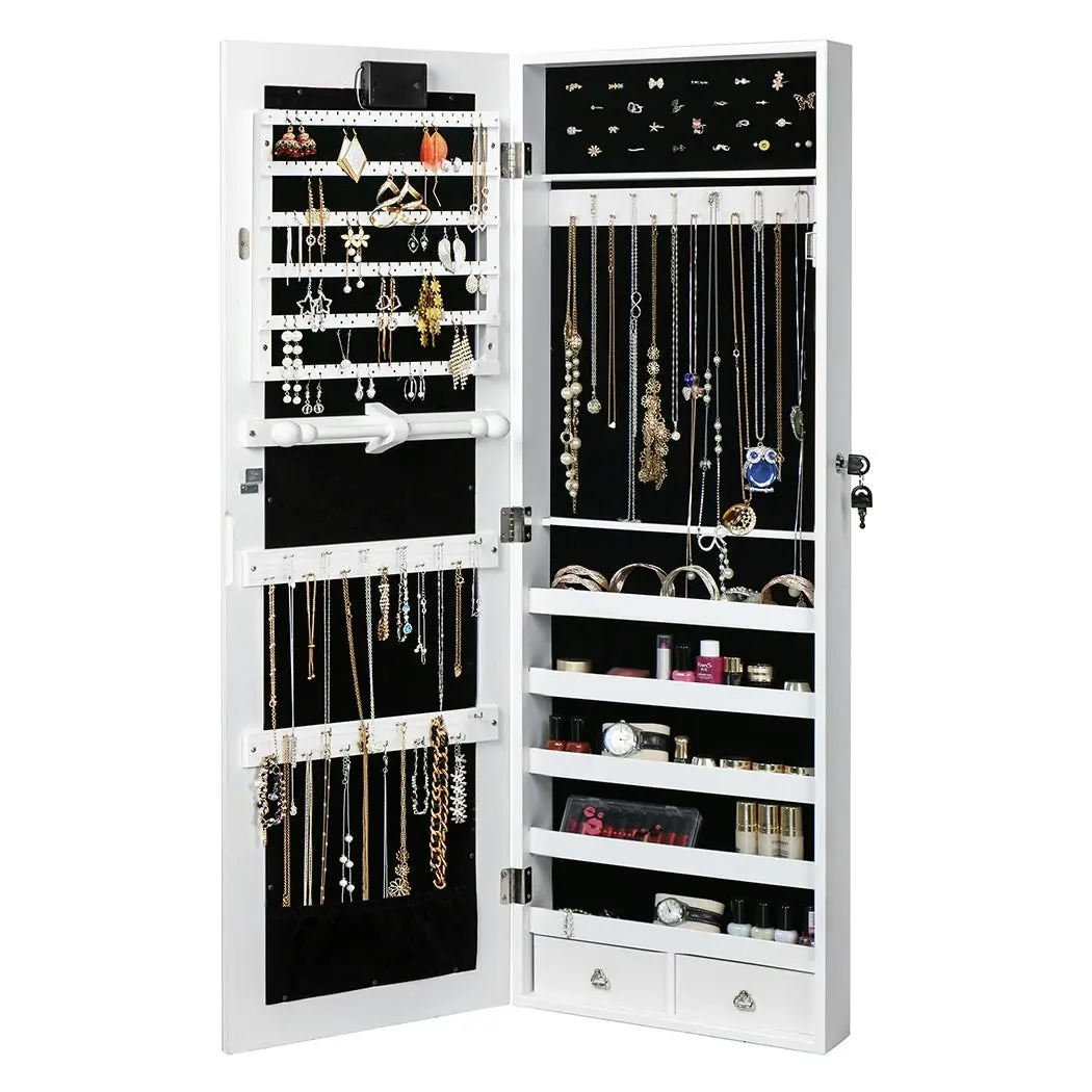 Levede Mirror Jewellery Cabinet Touch LED Lockable Organiser Box Makeup