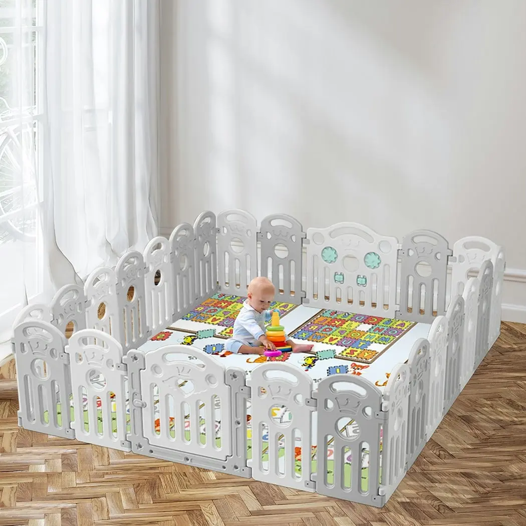 BoPeep Kids Playpen Baby Safety Gate Toddler Fence Child Play Game Toy 24 Grey