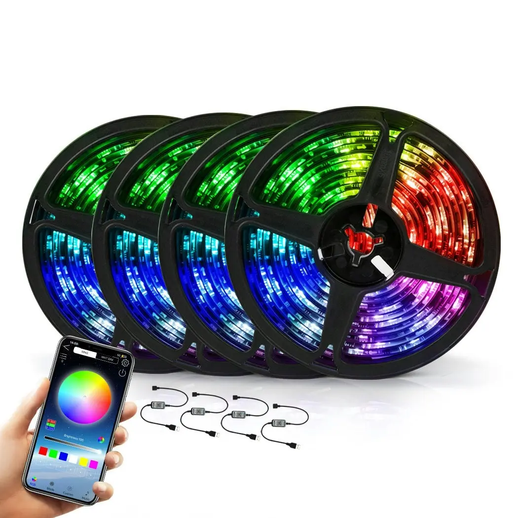 5M RGB 5050 LED Strip Lights 4 Roll TV Lighting Wifi Bluethooth Colour Changing