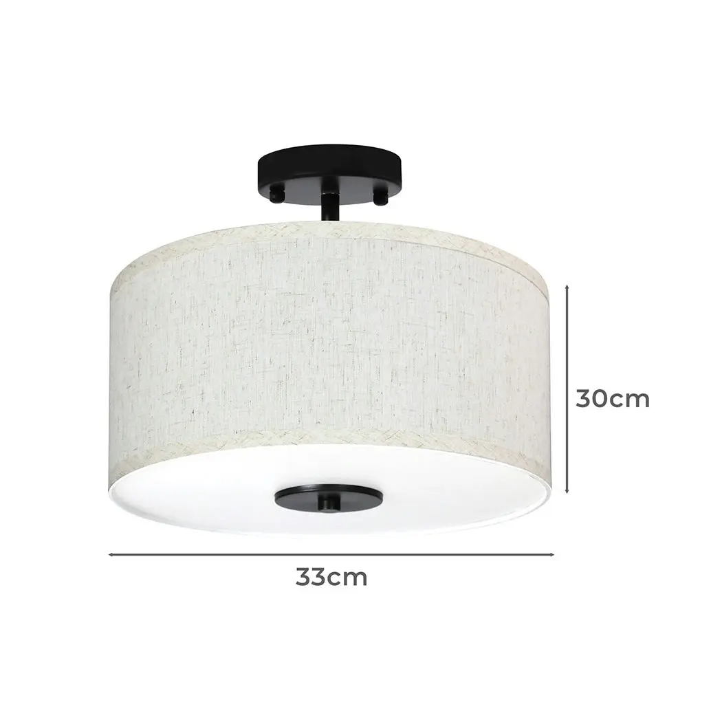 Emitto Led Ceiling Light 33cm Modern Bedroom Pendant Lights Linen Shade Flush