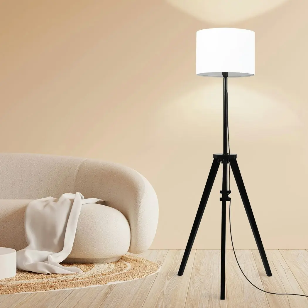 Emitto Wooden Floor Lamp Modern Tripod Shaded Night Light Adjustable Home Decor