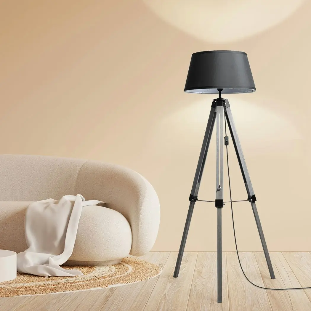 Emitto Tripod Wooden Floor Lamp Shaded Reading Light Adjustable Stand Lighting