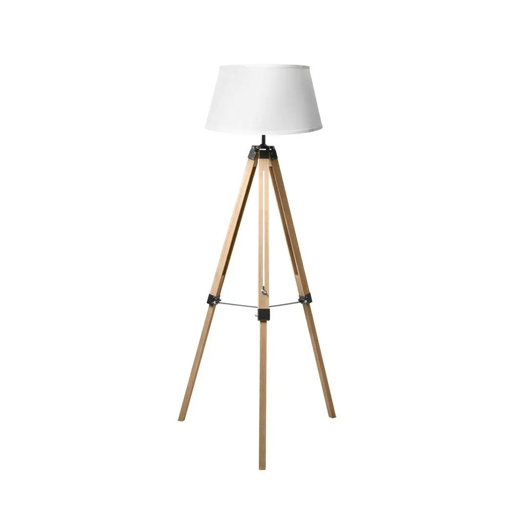 Emitto Tripod Wooden Floor Lamp Shaded Reading Light Adjustable Stand Home Decor