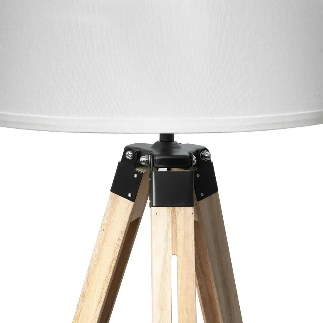 Emitto Tripod Wooden Floor Lamp Shaded Reading Light Adjustable Stand Home Decor