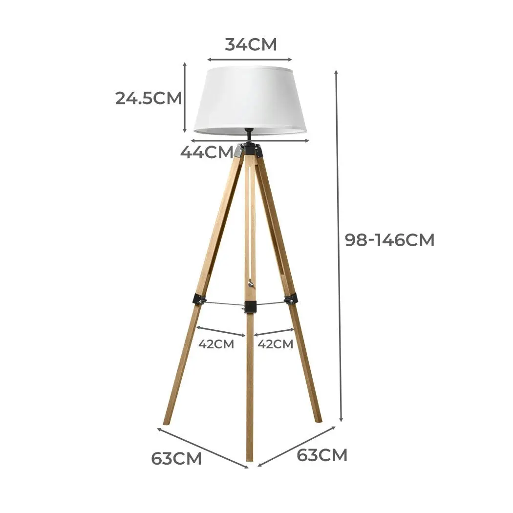 Emitto Tripod Wooden Floor Lamp Shaded Reading Light Adjustable Stand Home Decor