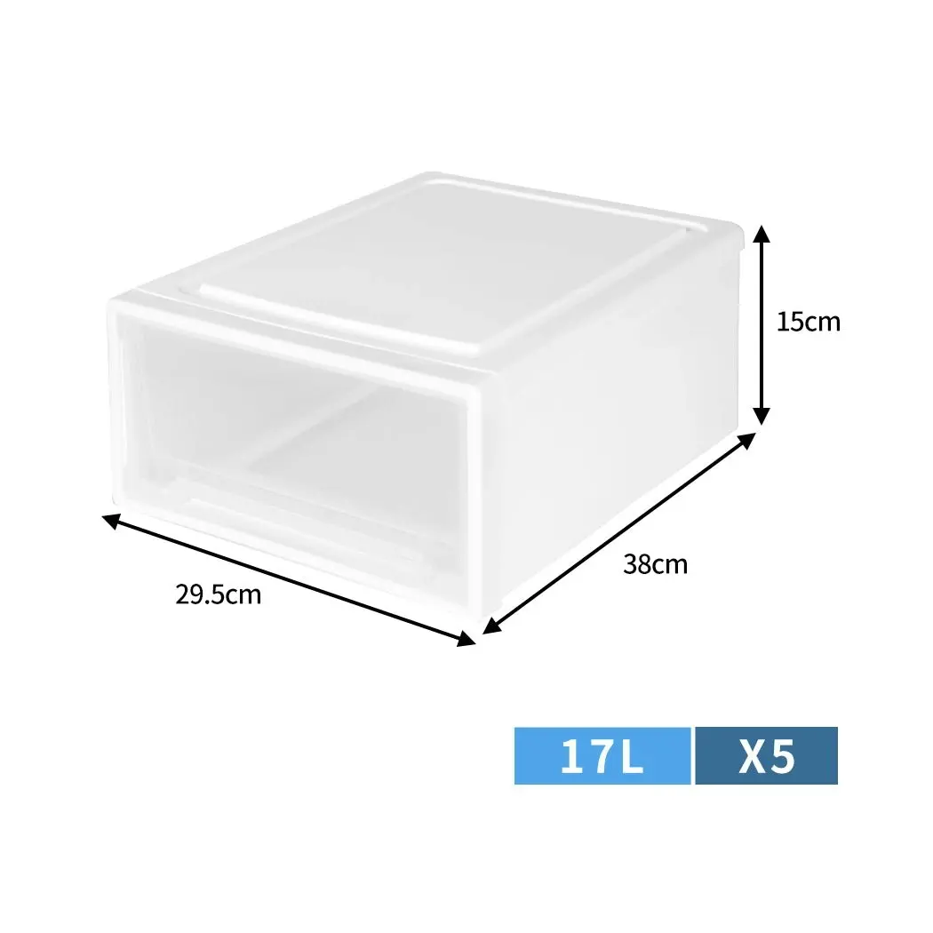 Traderight Group  Large Storage Box Stackable Containers 5PK 17L Wardrobe Clothes Organisation