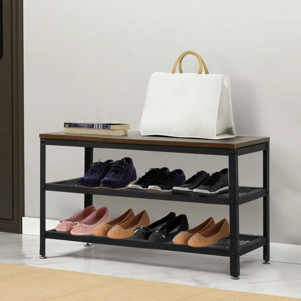 Levede 3-Tier Shoe Rack Bench Storage Cabinet Organisers Industrial Steel 73cm