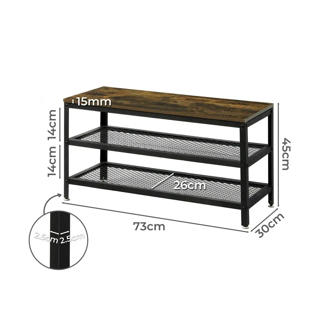 Levede 3-Tier Shoe Rack Bench Storage Cabinet Organisers Industrial Steel 73cm