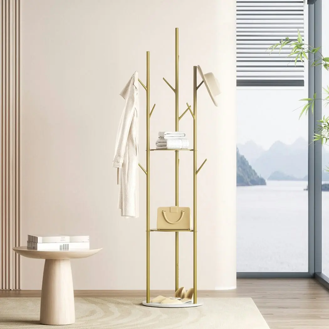 Levede Coat Rack Hat Clothes Stand Hanger Garment Hook Tree Metal Organizer Gold