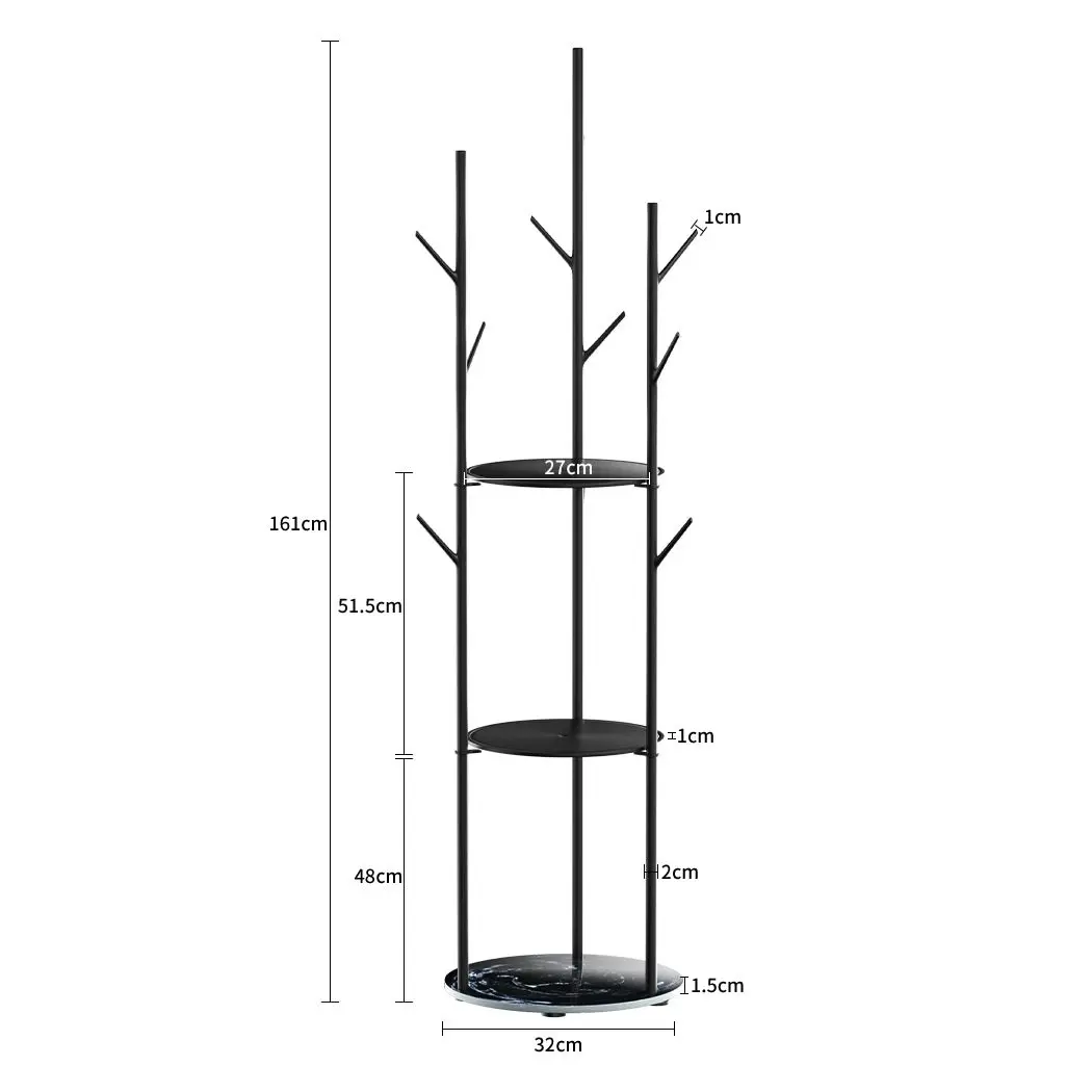 Levede Coat Rack Hat Clothes Stand Hanger Garment Hook Tree Rail Organizer Black