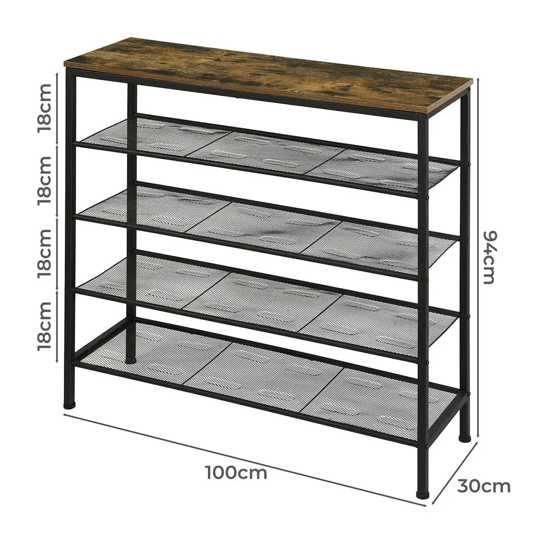 Levede 5-Tier Shoe Rack Console Table Storage Organisers Industrial Steel 100cm