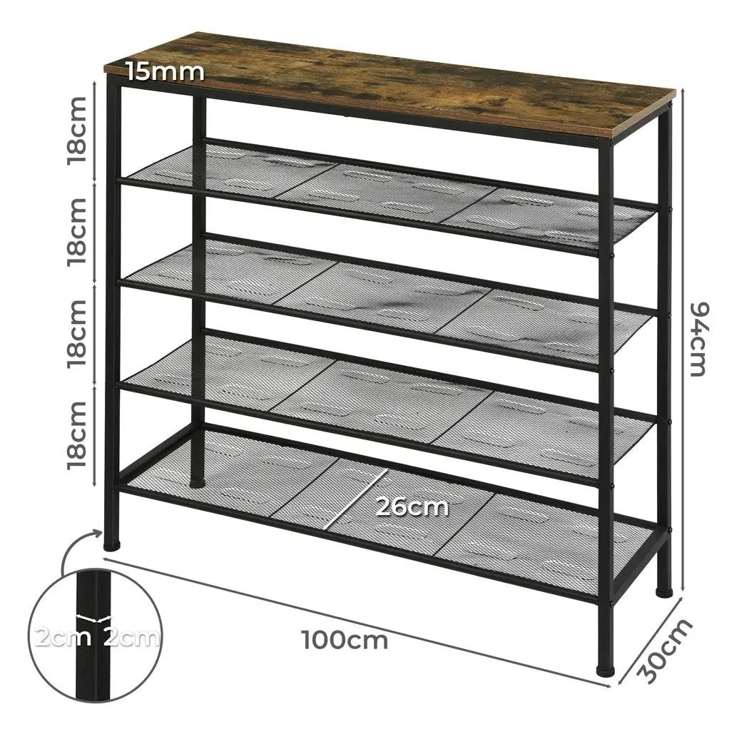 Levede 5-Tier Shoe Rack Console Table Storage Organisers Industrial Steel 100cm