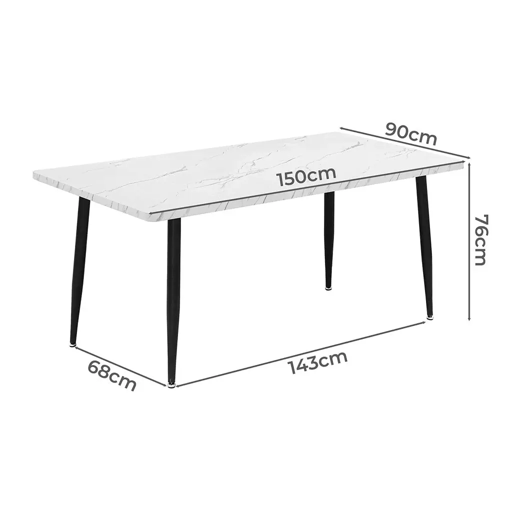 Levede Dining Table Steel Home Kitchen Marbled White Cafe 4-6 Seater 150x90cm