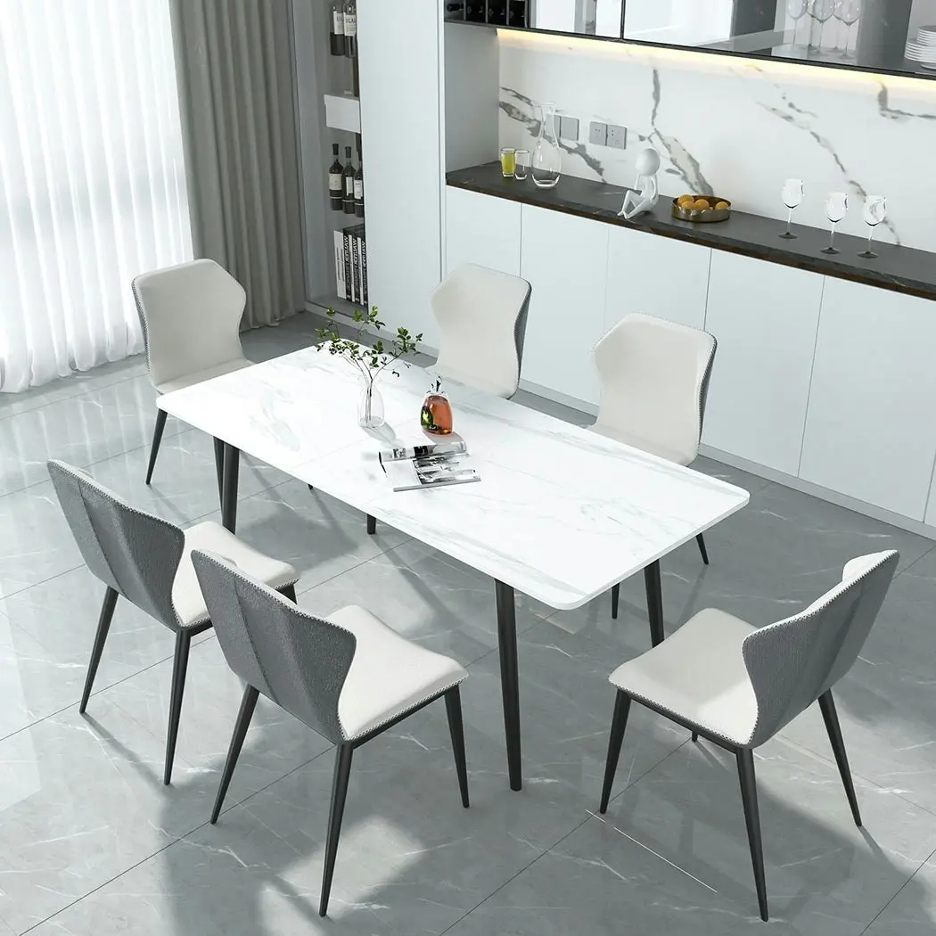 Levede Dining Table Steel Home Kitchen Marbled White Cafe 4-6 Seater 150x90cm