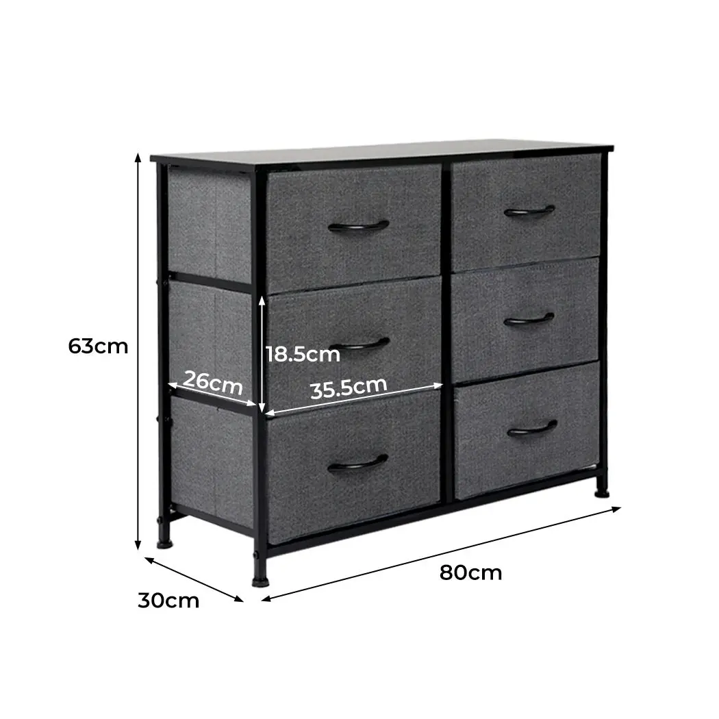 Levede Storage Cabinet Tower Chest of 6 Drawers Dresser Tallboy Lowboy Organizer (CH1047-DG_1)