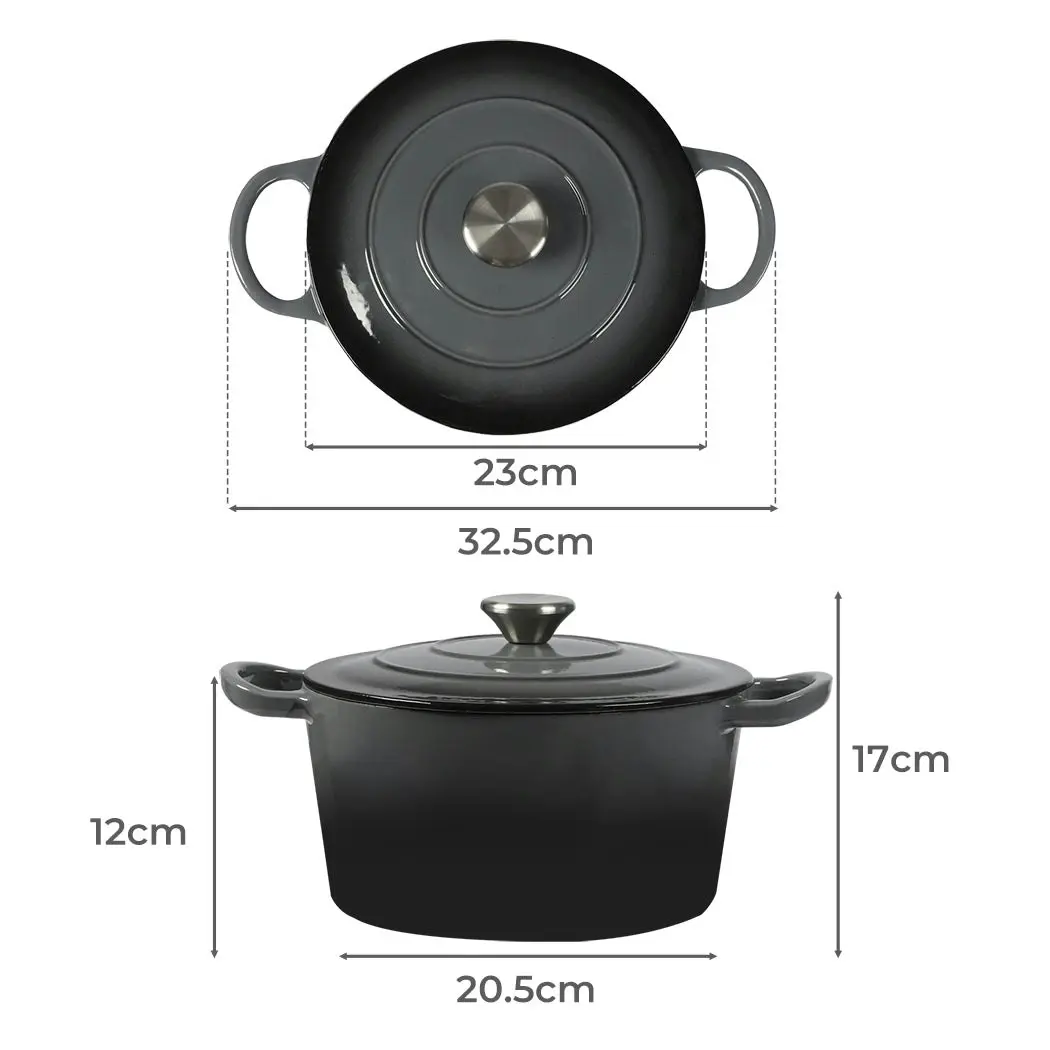 Toque Enamelled Dutch Oven 4L Cast Iron Pot with Lid Camping Cookware