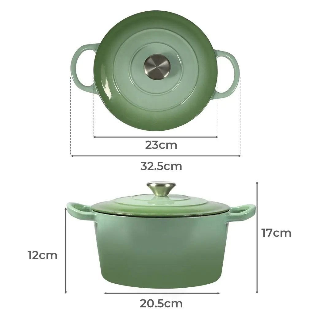 Toque Cast Iron Dutch Oven Frying Pan Enamel Casserole Pot with Lid 4L Green