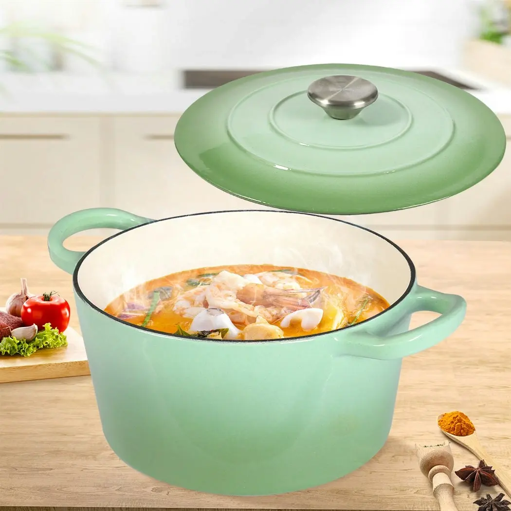 Toque Cast Iron Dutch Oven Frying Pan Enamel Casserole Pot with Lid 4L Green