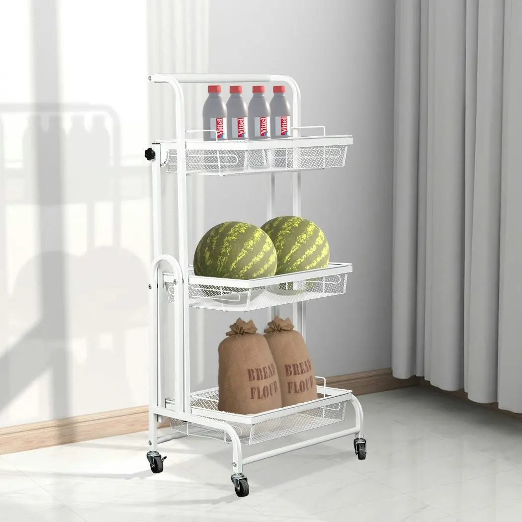 Levede Swivel Kitchen Cart 3 Tier Storage Shelf Rack with Wheels Storage Trolley