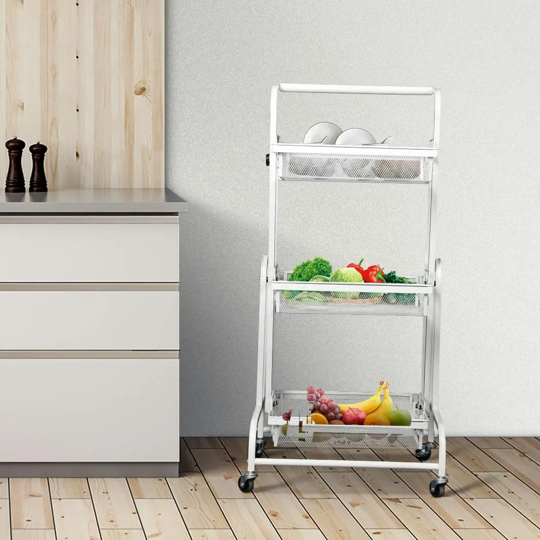 Levede Swivel Kitchen Cart 3 Tier Storage Shelf Rack with Wheels Storage Trolley