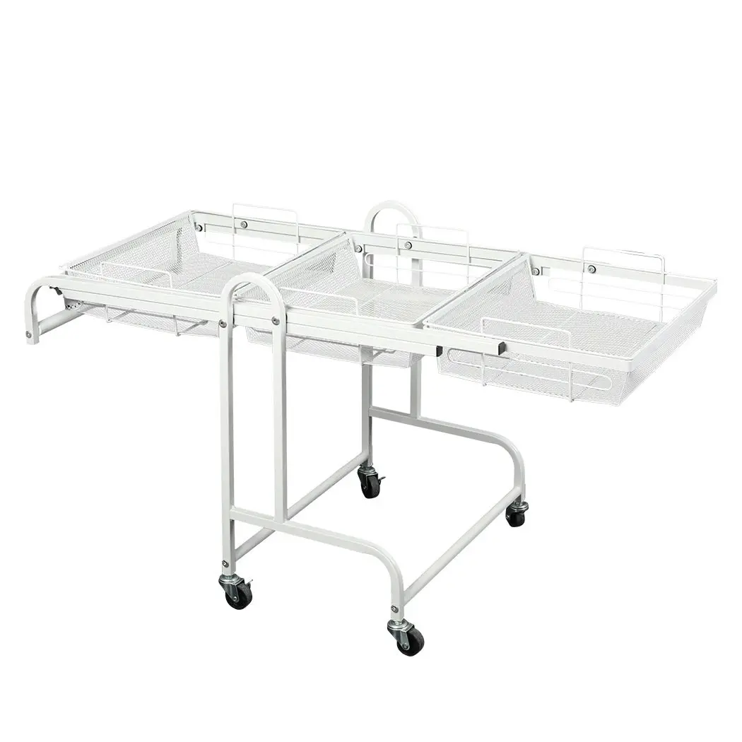 Levede Swivel Kitchen Cart 3 Tier Storage Shelf Rack with Wheels Storage Trolley