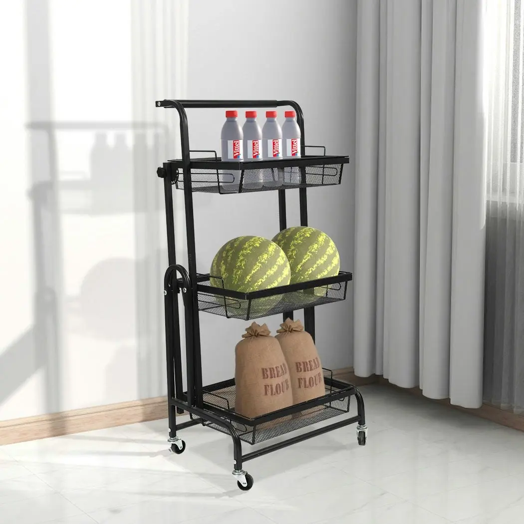 Levede 3 Tier Kitchen Trolley Cart Swivel Vegetable Storage Basket Shelf Rack