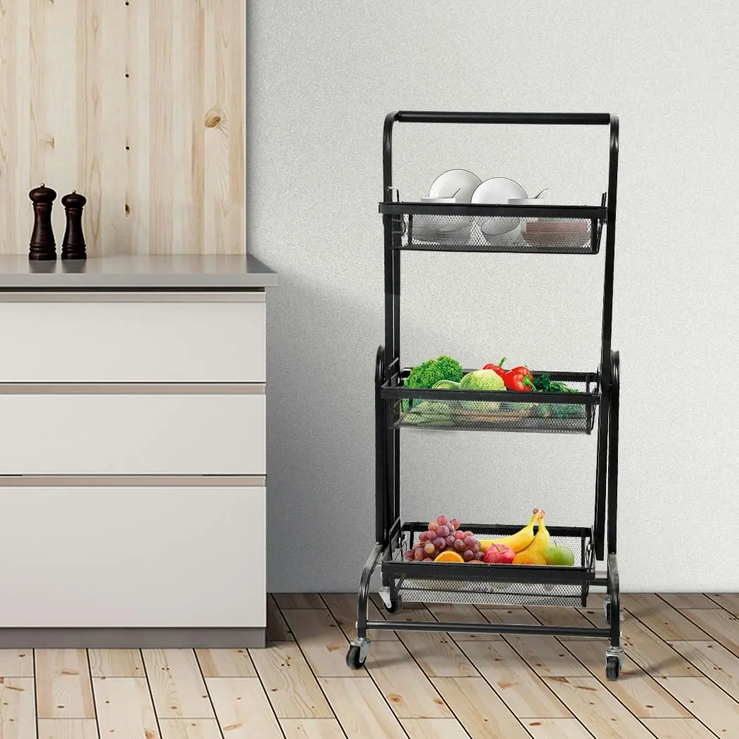 Levede 3 Tier Kitchen Trolley Cart Swivel Vegetable Storage Basket Shelf Rack