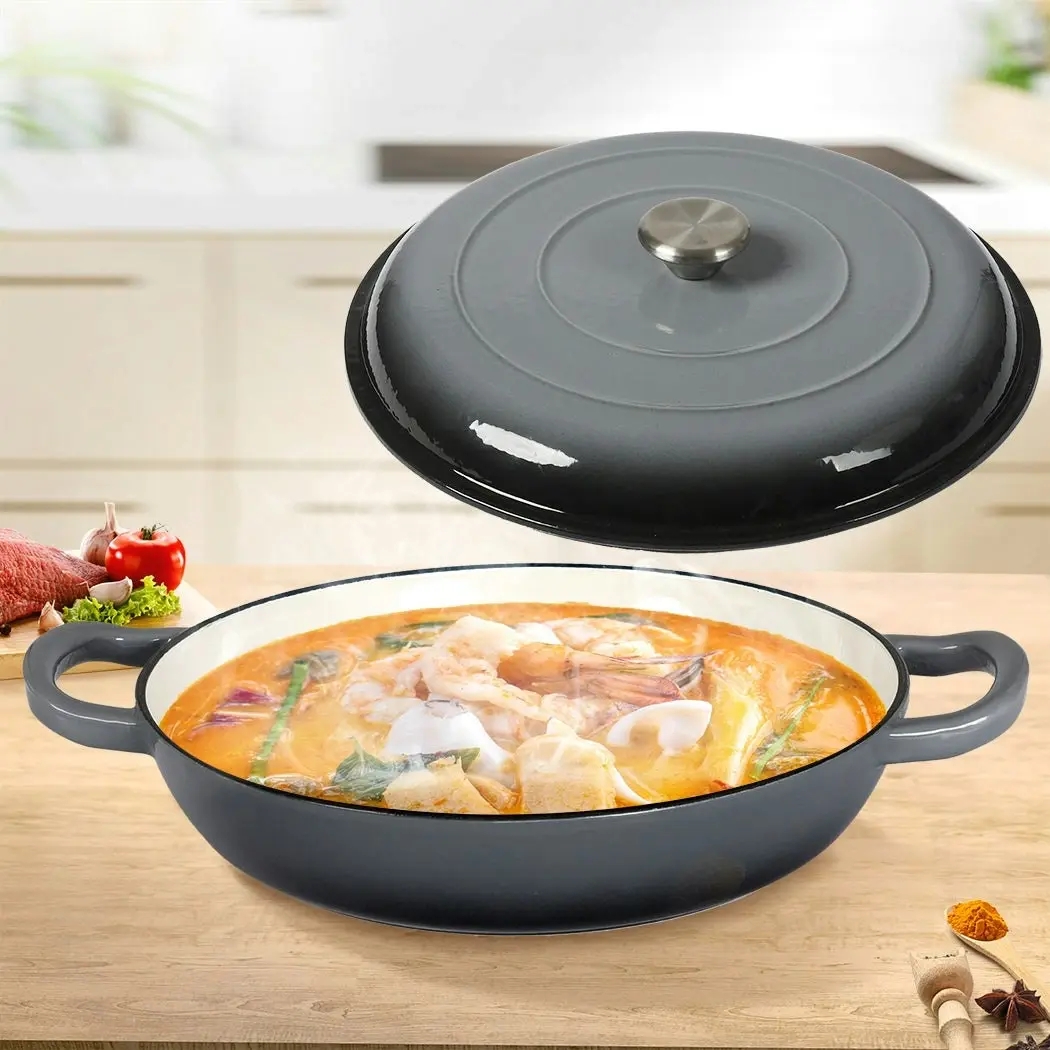 Toque 3.5L Cast Iron Pan Dutch Oven Enamel Casserole Pot Slow Cook Cooker Black