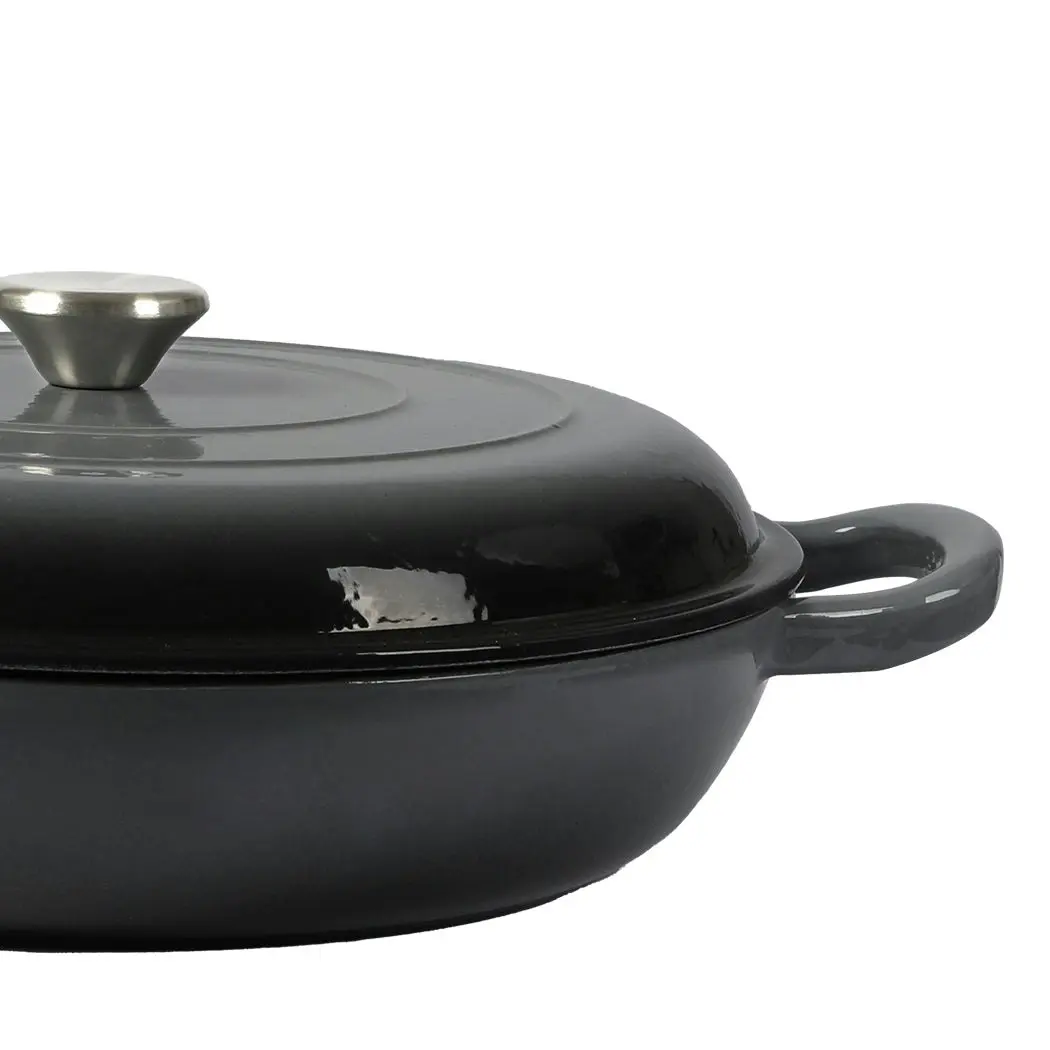 Toque 3.5L Cast Iron Pan Dutch Oven Enamel Casserole Pot Slow Cook Cooker Black