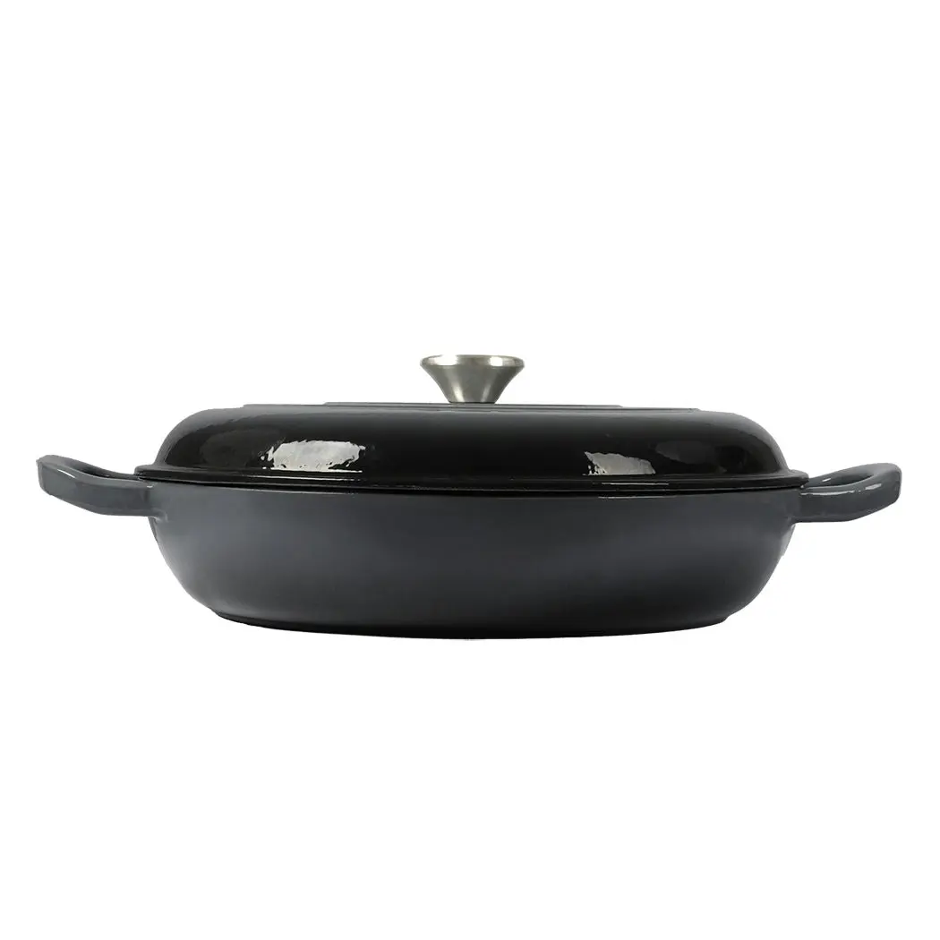 Toque 3.5L Cast Iron Pan Dutch Oven Enamel Casserole Pot Slow Cook Cooker Black