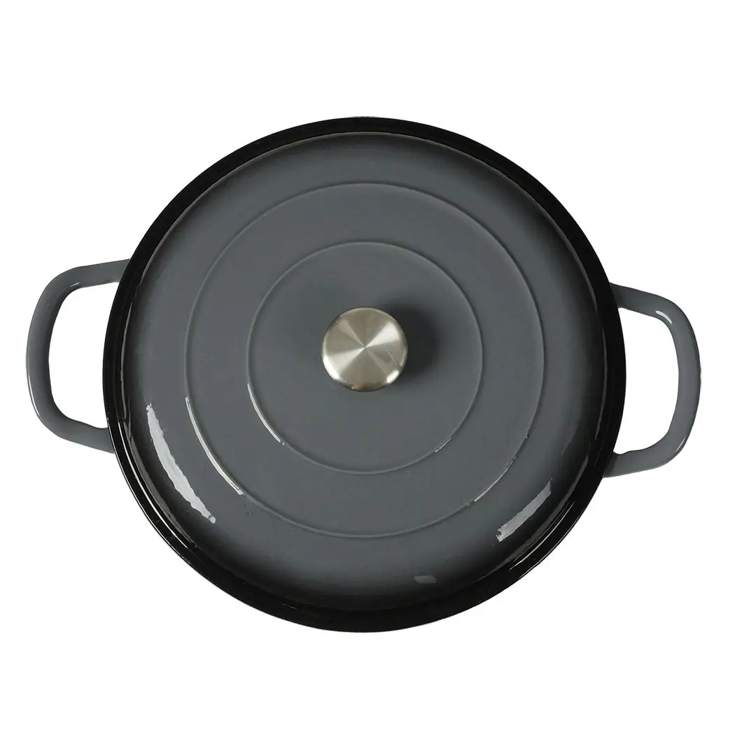 Toque 3.5L Cast Iron Pan Dutch Oven Enamel Casserole Pot Slow Cook Cooker Black