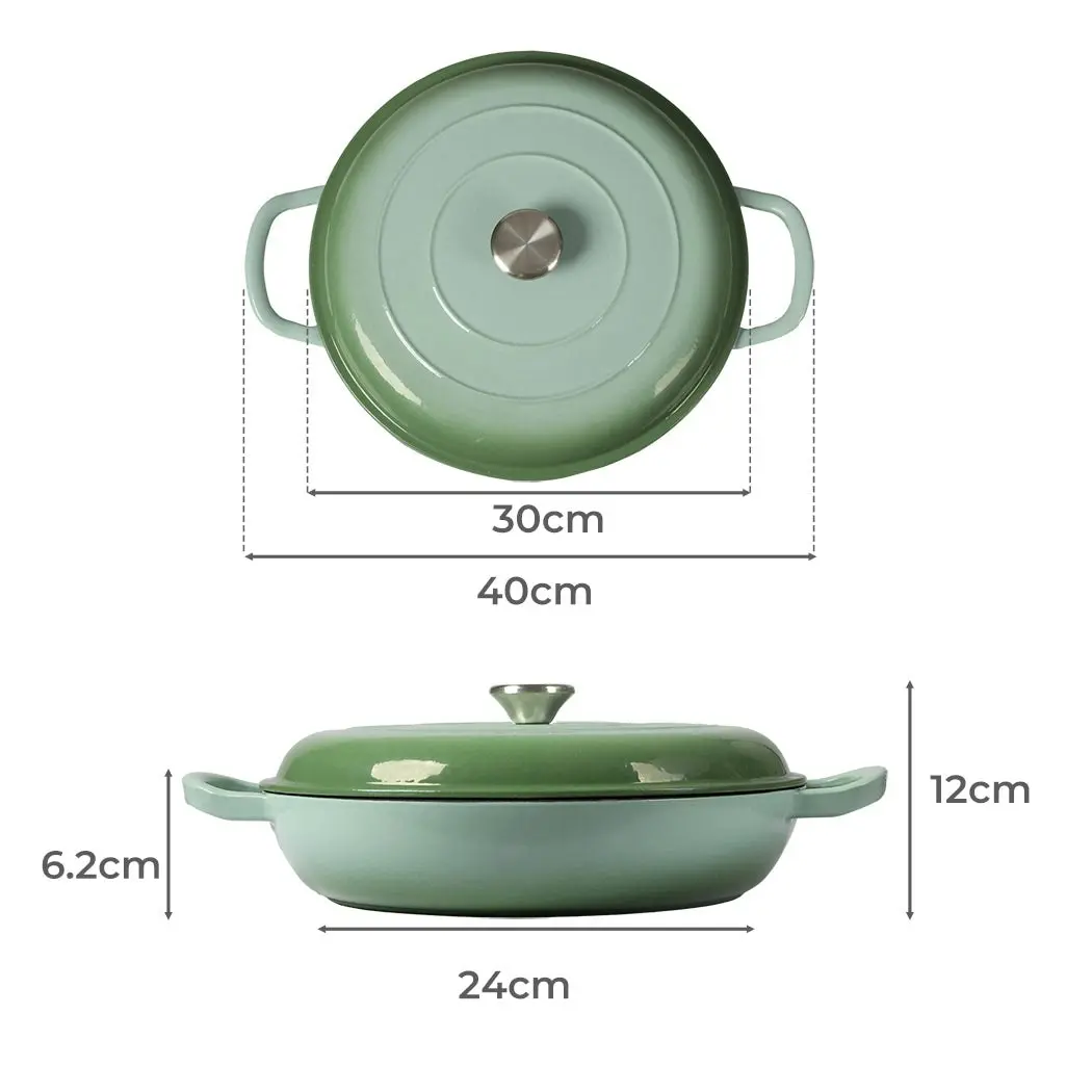 Toque Casserole Pot Cast Iron Dutch Oven Green Enamel Slow Cook Pan Lid 3.5L