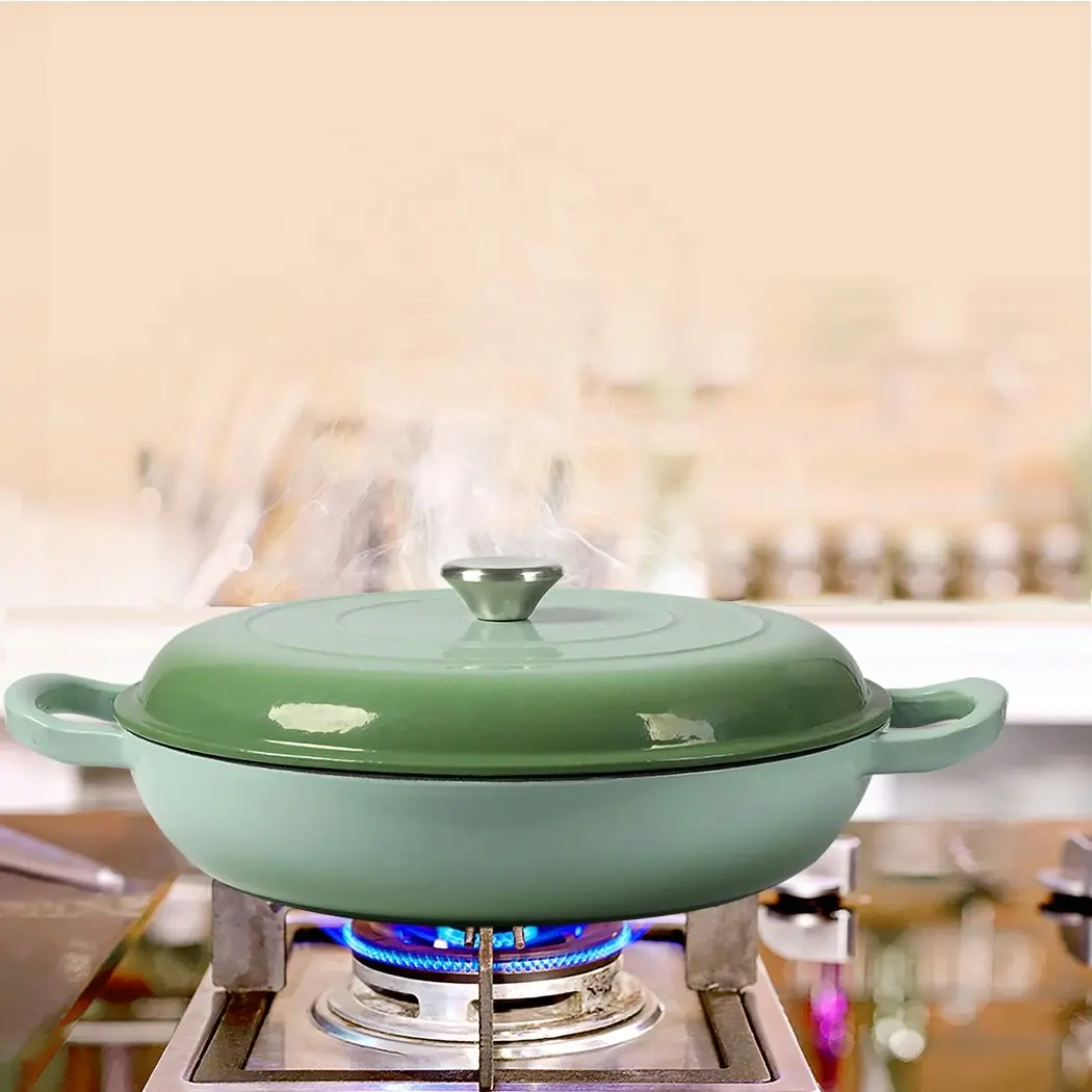 Toque Casserole Pot Cast Iron Dutch Oven Green Enamel Slow Cook Pan Lid 3.5L