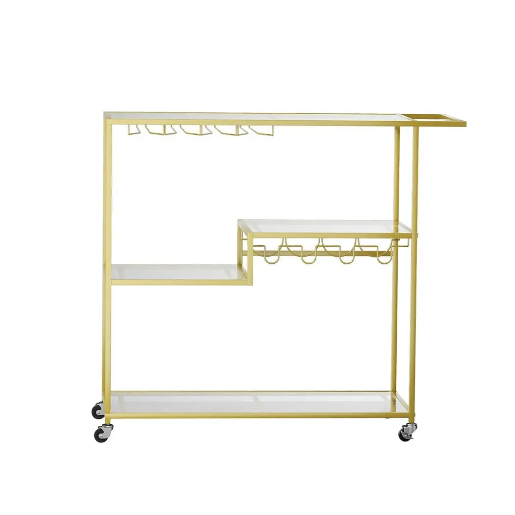 Levede Metal Bar Cart Drinks Serving Trolley Wine Rack Kitchen Tempered Glass