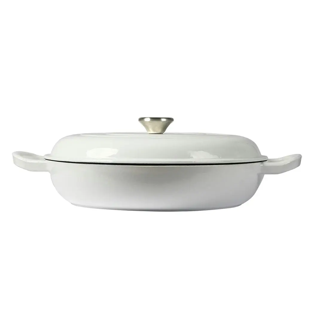 Toque Enamel Dutch Oven 4L Cast Iron Pan Casserole Pot Slow Cook with Lid White