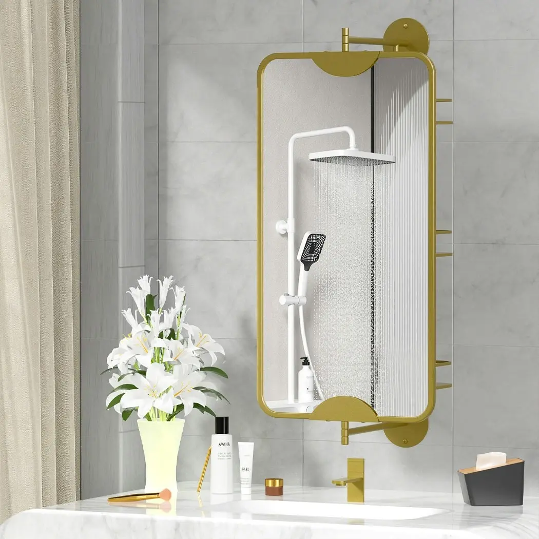 Yezi Bathroom Mirror Cabinet 360° Swivel Wall Mirrors Double-side Gold Rectangle