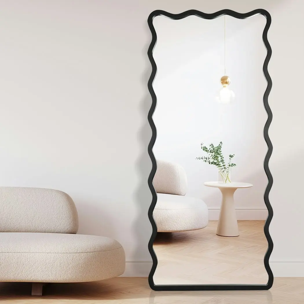 Yezi Full Length Wavy Mirror Floor Standing Wall Makeup Mirrors 1.7M Black Large