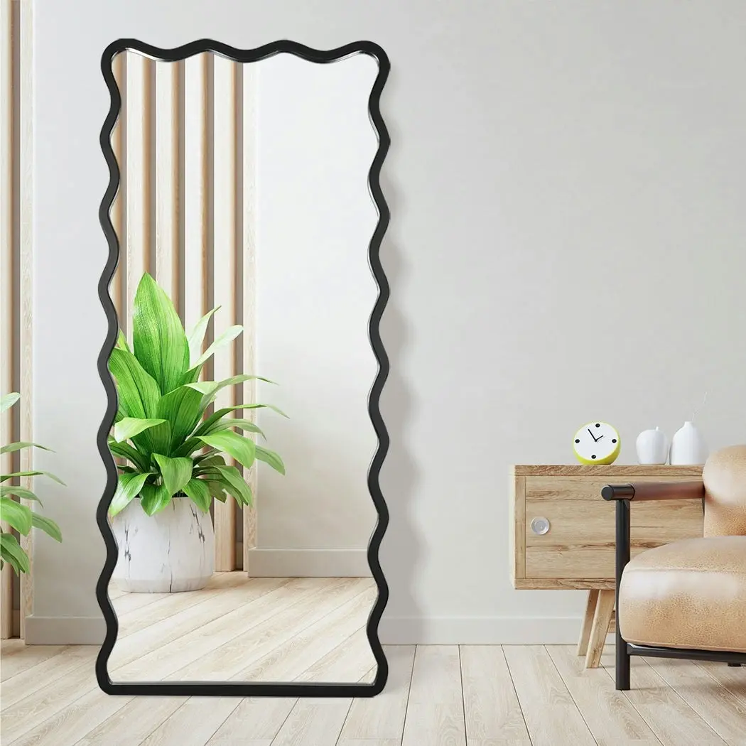 Yezi Full Length Wavy Mirror Floor Standing Wall Makeup Mirrors 1.7M Black Large