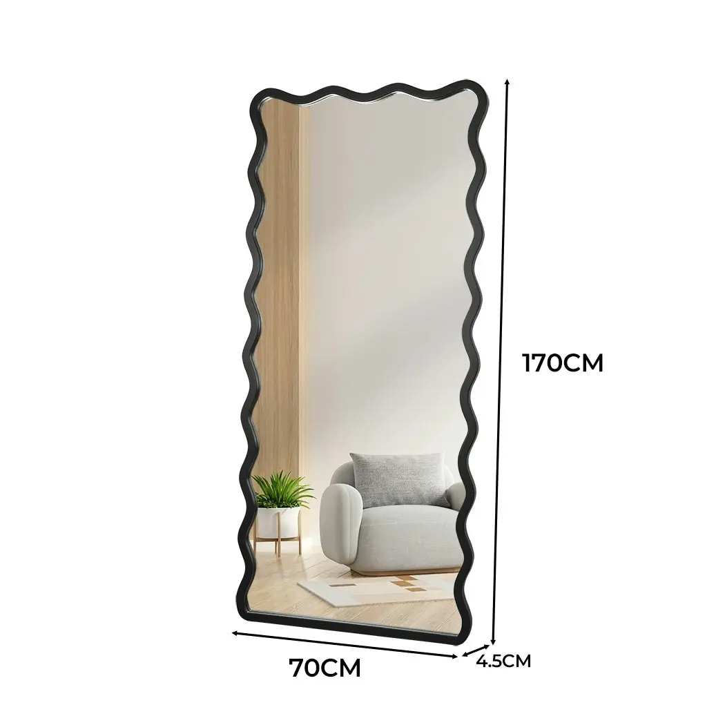 Yezi Full Length Wavy Mirror Floor Standing Wall Makeup Mirrors 1.7M Black Large