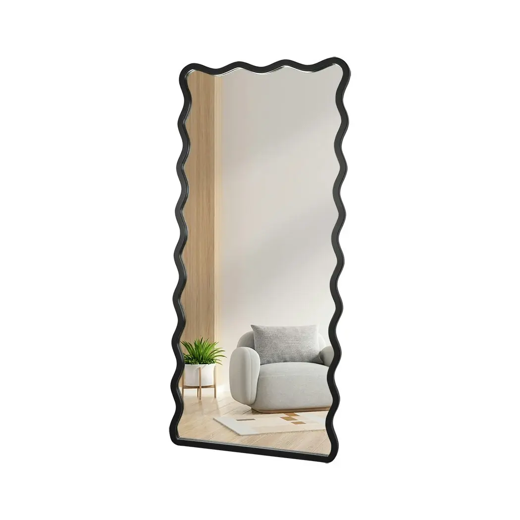 Yezi Full Length Wavy Mirror Floor Standing Wall Makeup Mirrors 1.7M Black Large