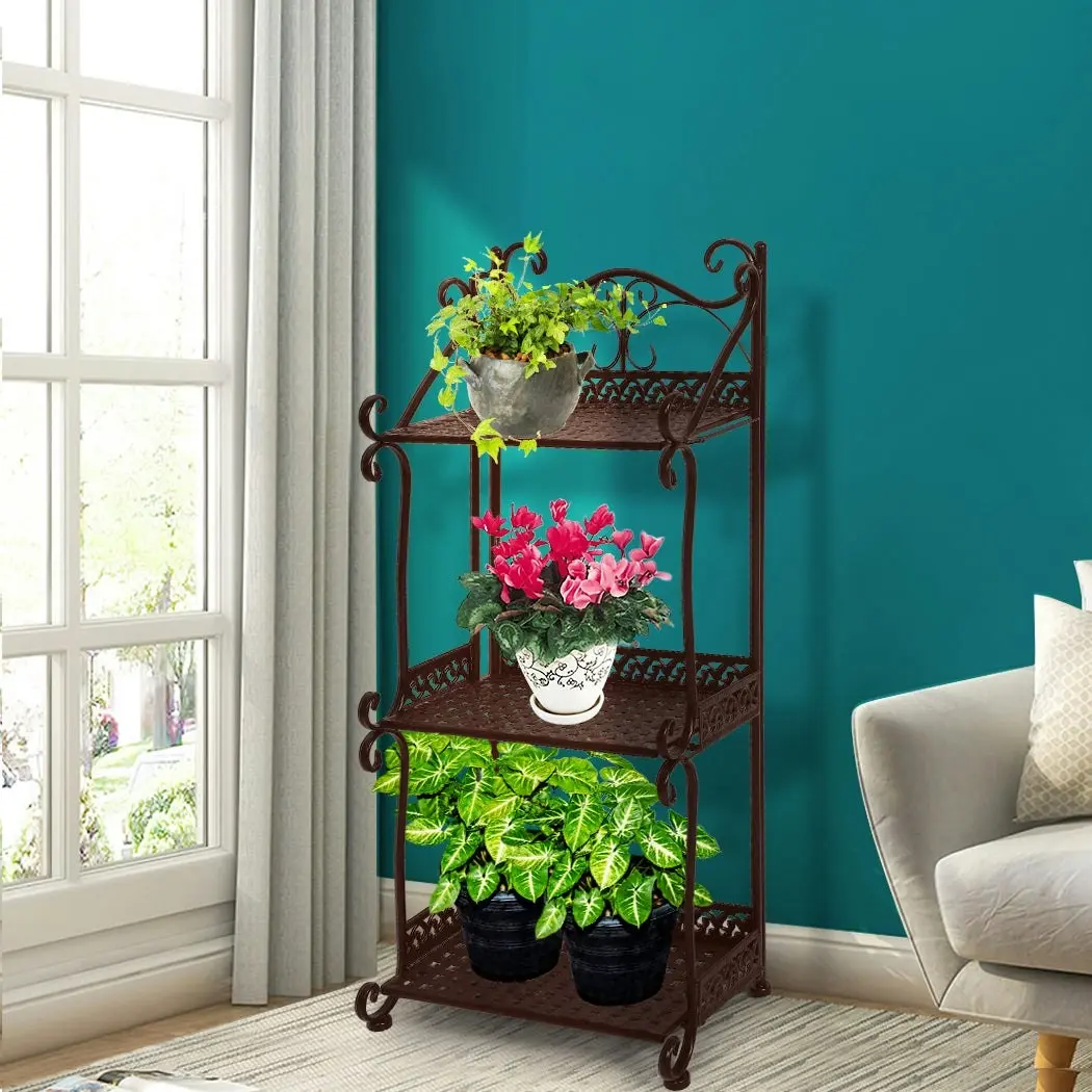 Levede Plant Stand 3 Tiers Outdoor Indoor Metal Flower Pots Rack Garden Shelf