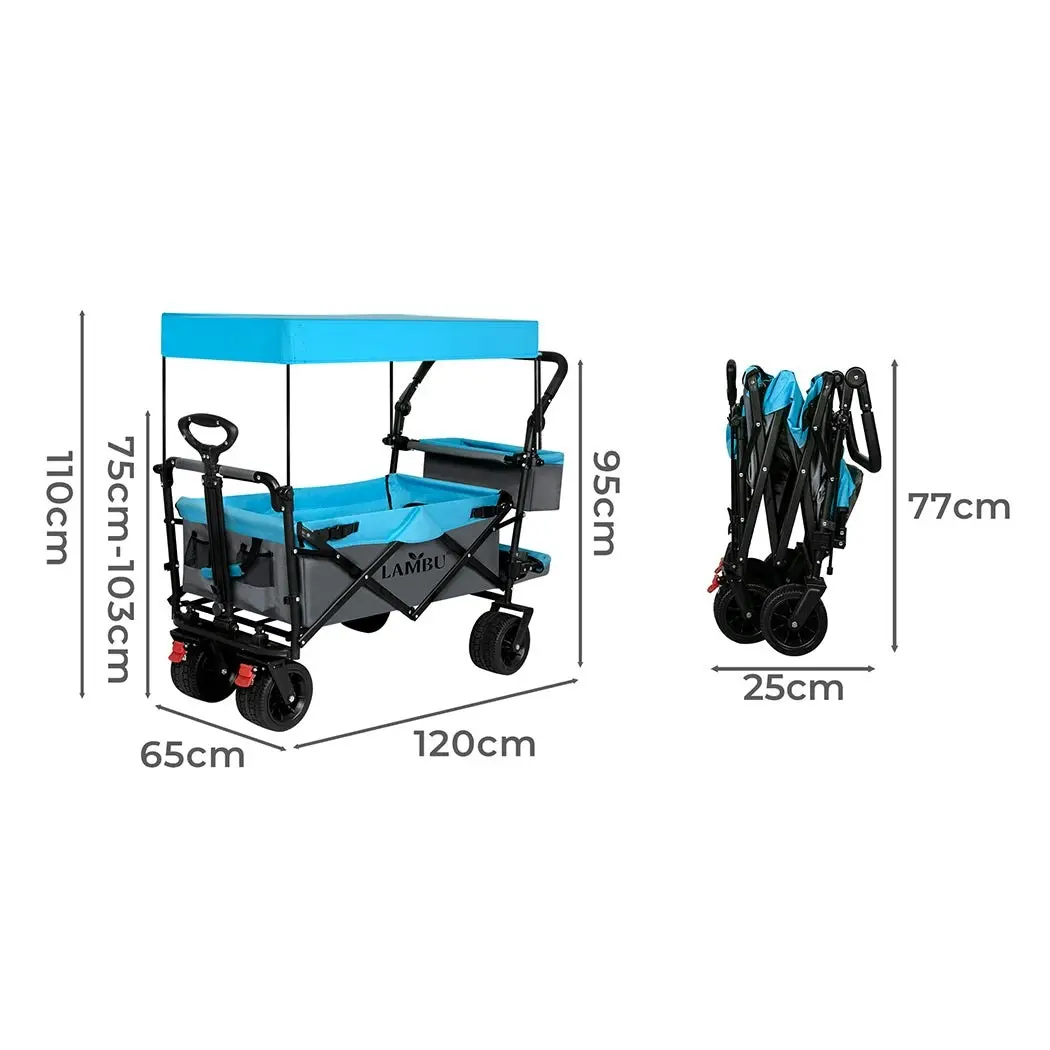 Lambu Foldable Garden Cart Trolley 150kg Camping with Removeable Shade 2 Baskets