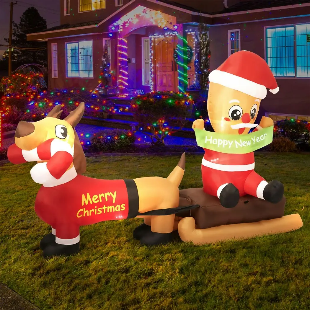 Santaco Christmas Inflatable 2.1M Xmas Outdoor Decor Garden LED Light Dog Sleigh