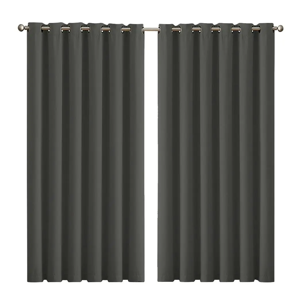 Traderight Group  2x Blockout Curtains Panels 3 Layers Eyelet Room Darkening 240x230cm Charcoal