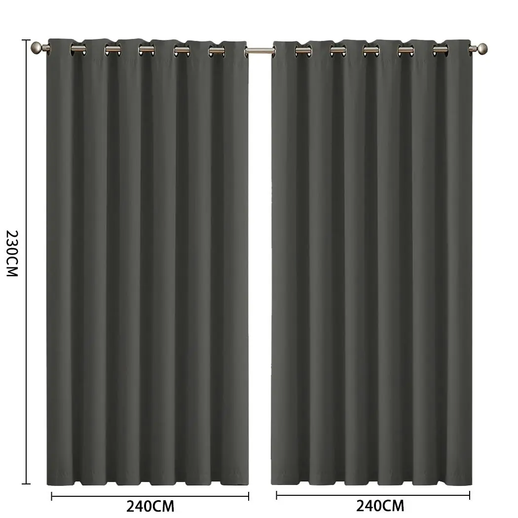 Traderight Group  2x Blockout Curtains Panels 3 Layers Eyelet Room Darkening 240x230cm Charcoal