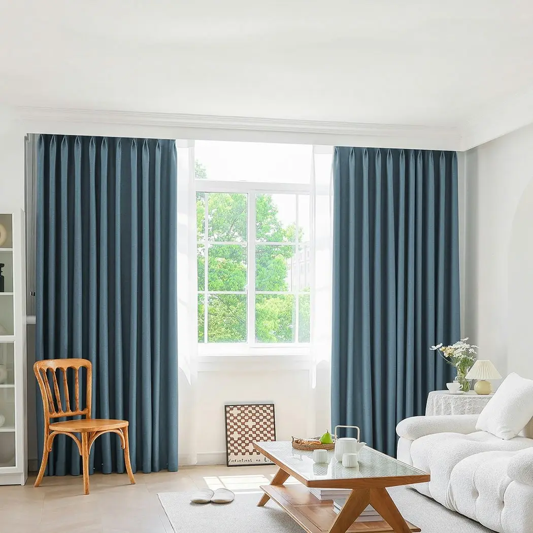 Marlow 2XBlockout Curtains Chenille Blackout Draperies Eyelet Day 240x250 Blue